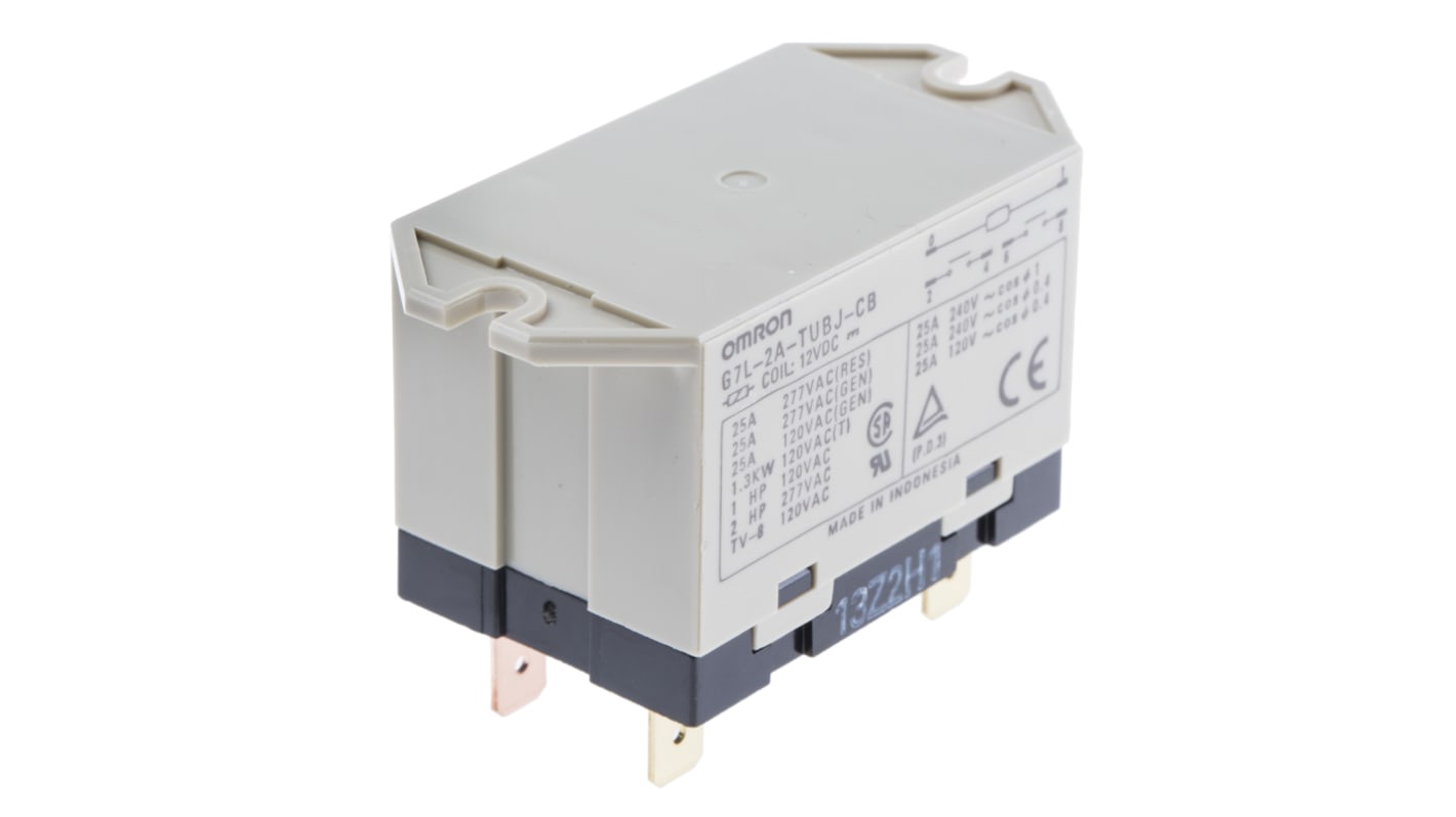 Omron Flange Mount Power Relay, 12V dc Coil, 25A Switching Current, DPST