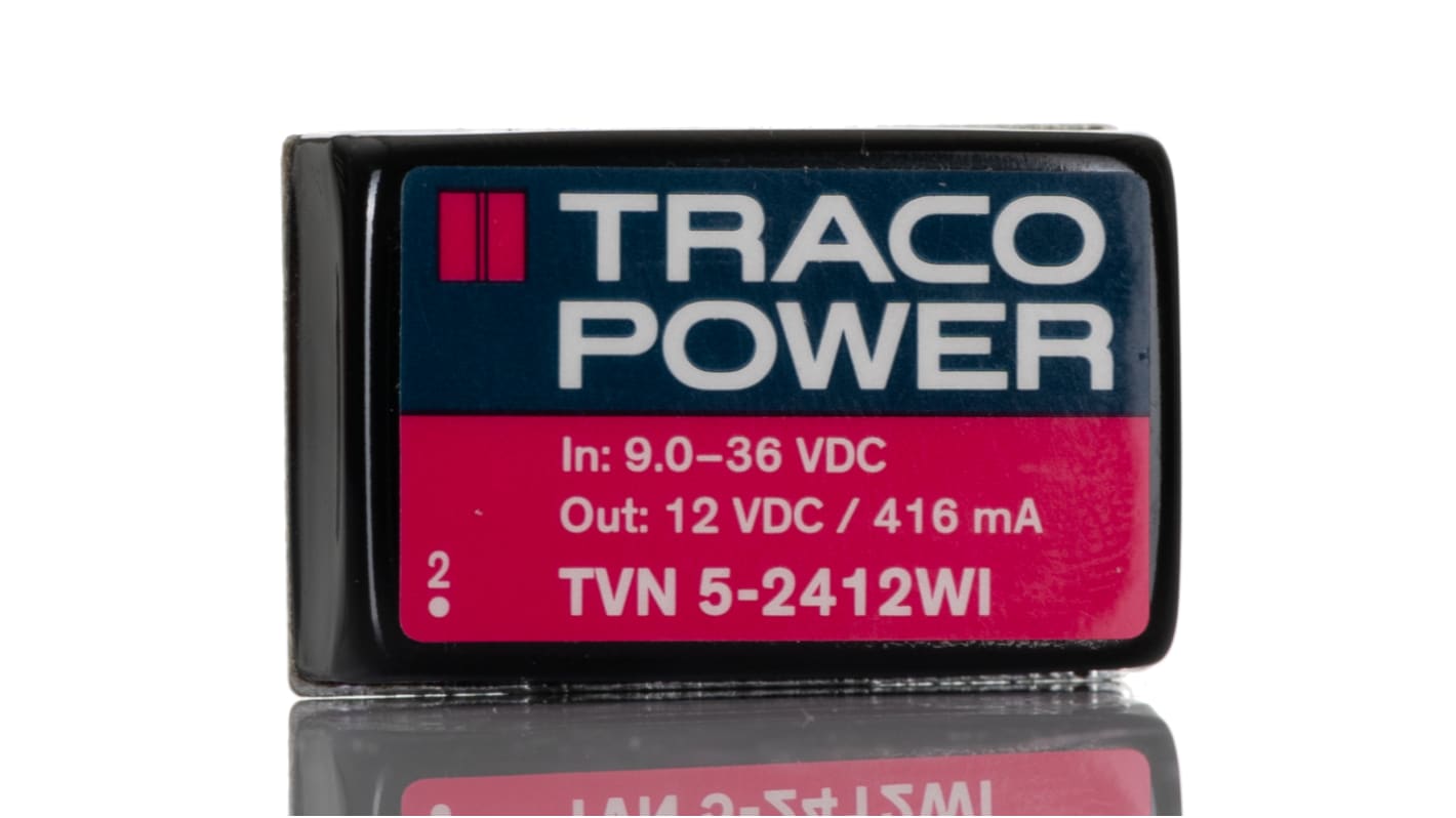 TRACOPOWER TVN 5WI DC-DC Converter, 12V dc/ 500mA Output, 9 → 36 V dc Input, 5W, Through Hole, +85°C Max Temp