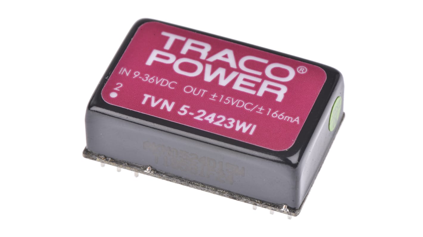 TRACOPOWER TVN 5WI DC-DC Converter, ±15V dc/ ±200mA Output, 9 → 36 V dc Input, 5W, Through Hole, +85°C Max Temp