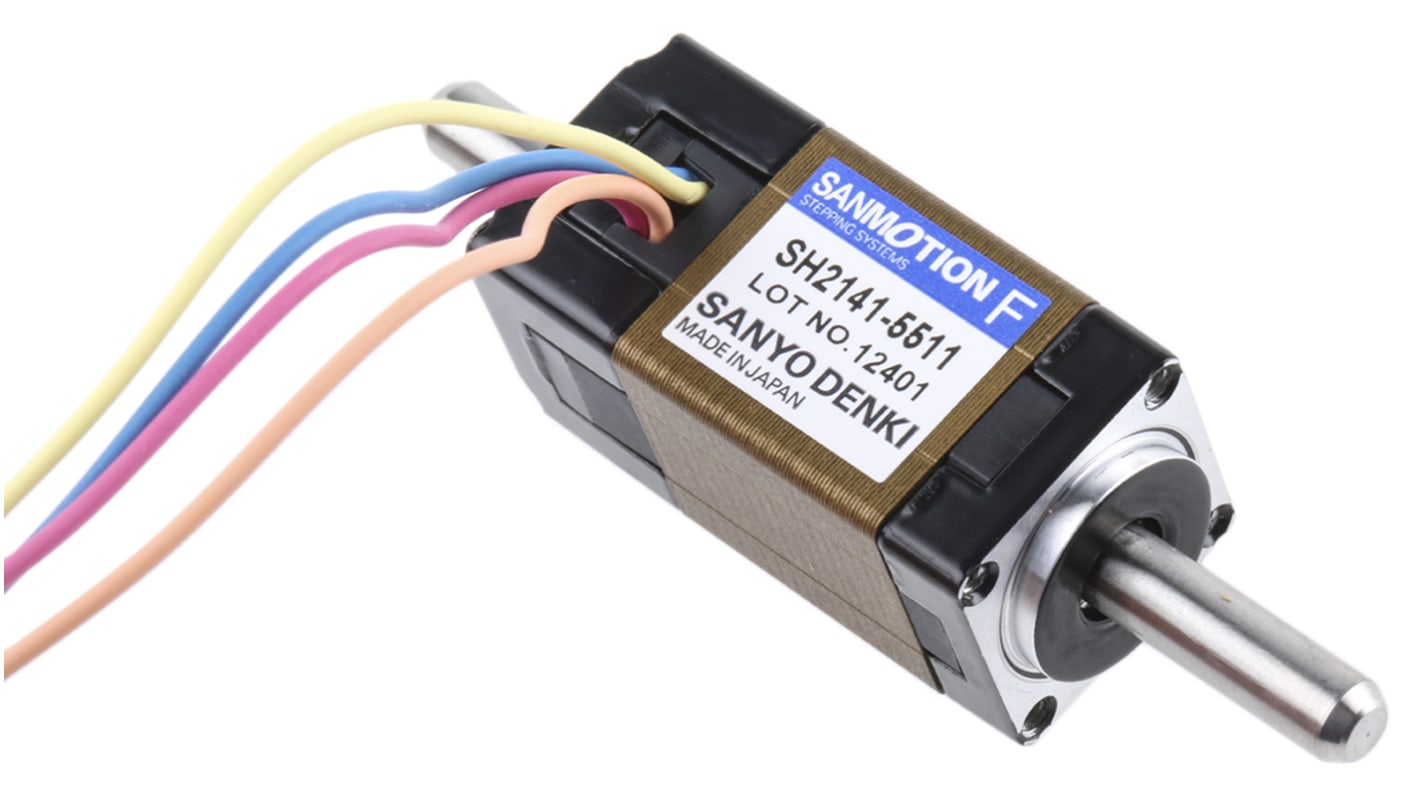 Sanyo Denki SH21 Series Hybrid, Double Shaft Stepper Motor, 6.5mNm Torque, 24 V, 1.8°, 14 x 14mm Frame, 4mm Shaft