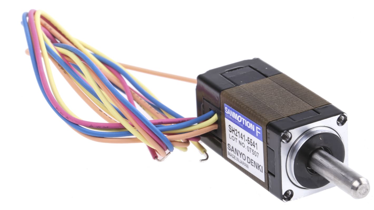 Sanyo Denki SH21 Series Hybrid, Single Shaft Stepper Motor, 6.5mNm Torque, 24 V, 1.8°, 14 x 14mm Frame, 4mm Shaft