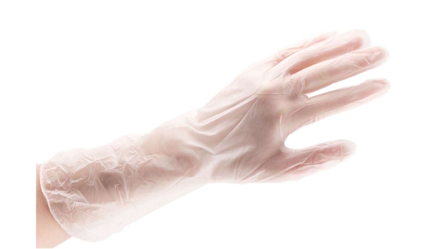 RS PRO Clear No Vinyl Disposable Gloves, Size 7, Small, 100 per Pack