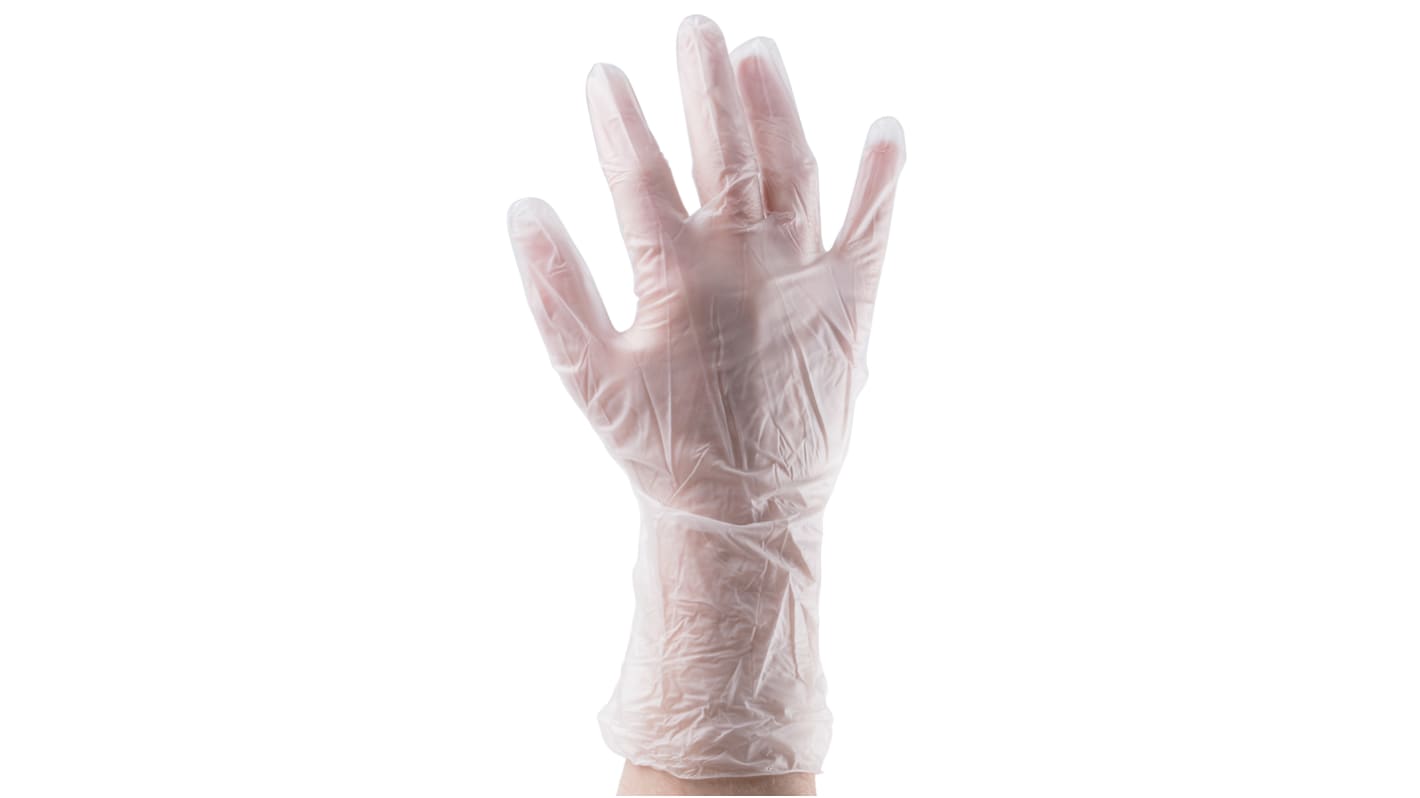 RS PRO Clear No Vinyl Disposable Gloves, Size 9, Large, 100 per Pack