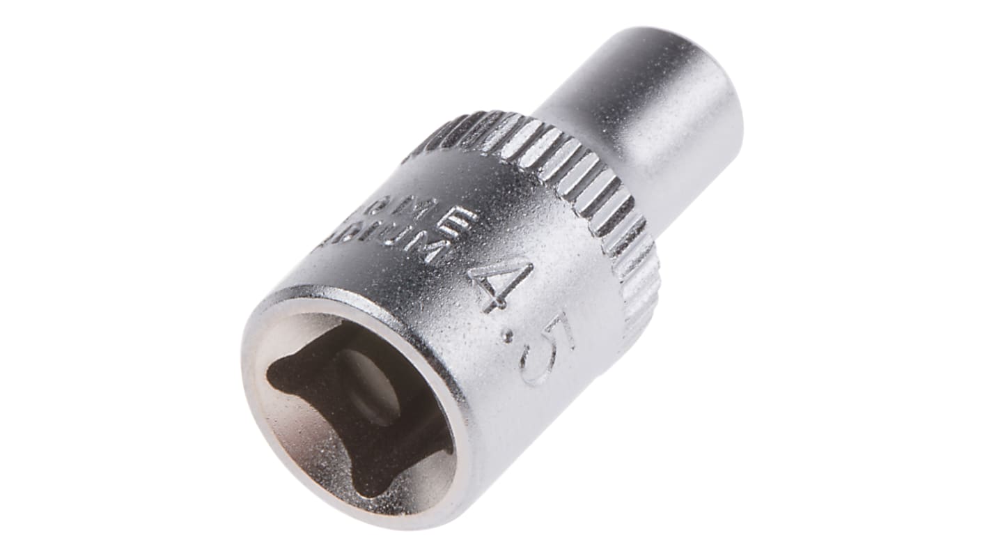 RS PRO 4.5mm公制六角标准套筒, 1/4 in驱动头, 铬钒钢制