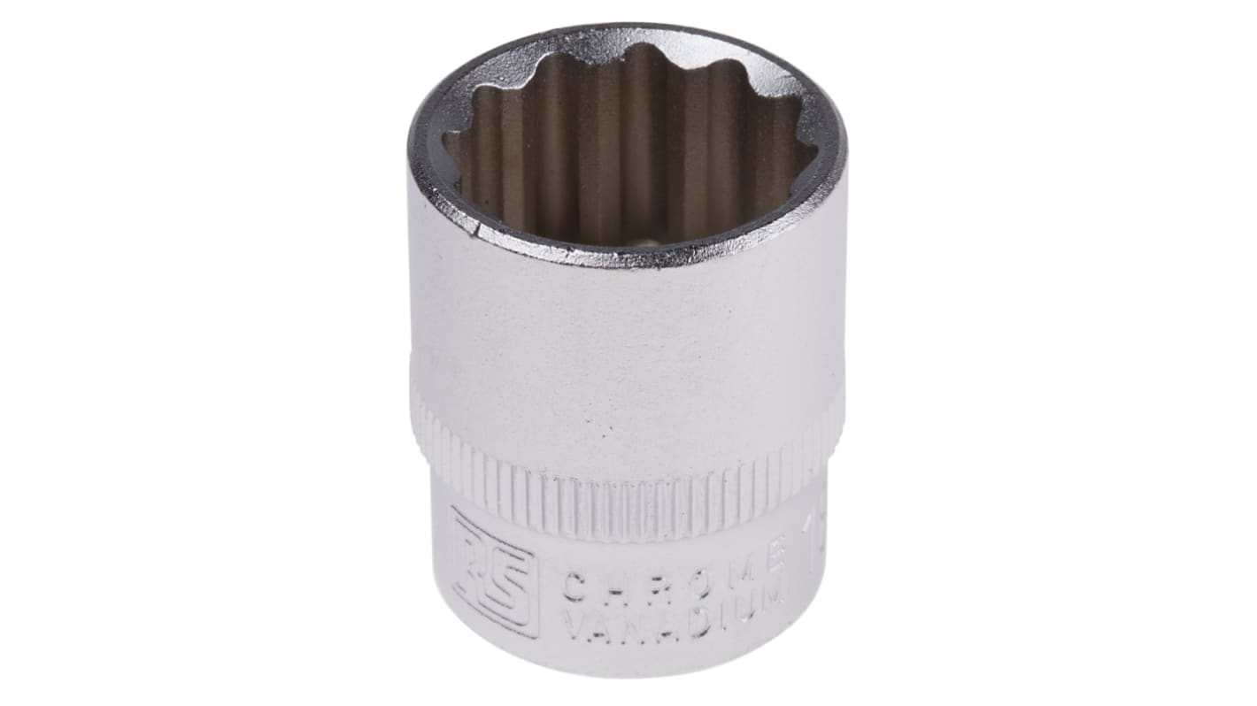 RS PRO 18mm公制十二角标准套筒, 3/8 in驱动头, 铬钒钢制