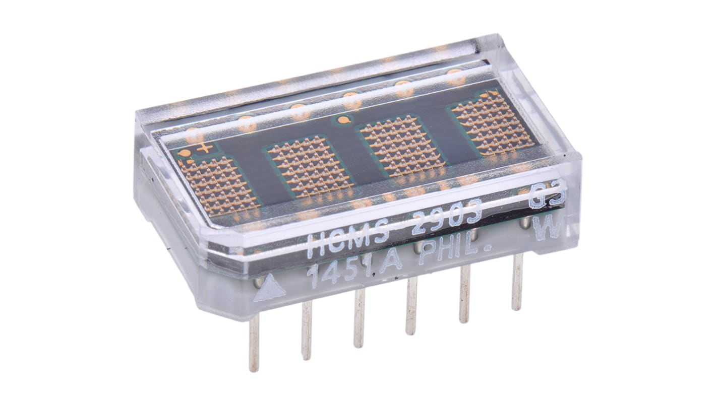 Display LED, matriz de puntos Broadcom de 4 caract., Verde, mont. pasante