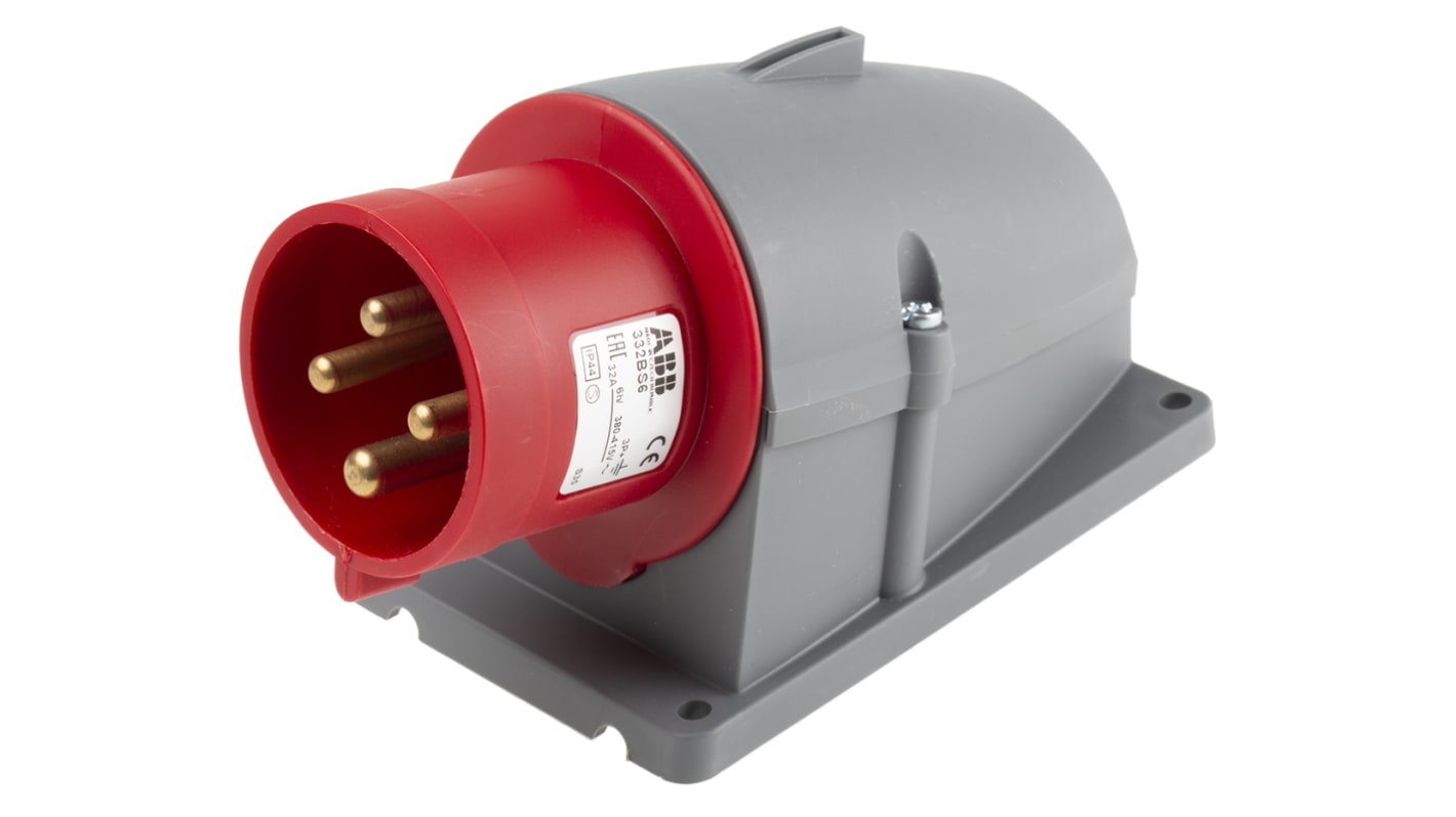 Amphenol Industrial, Easy & Safe IP44 Red Panel Mount 3P + E Right Angle Industrial Power Plug, Rated At 32A, 415 V