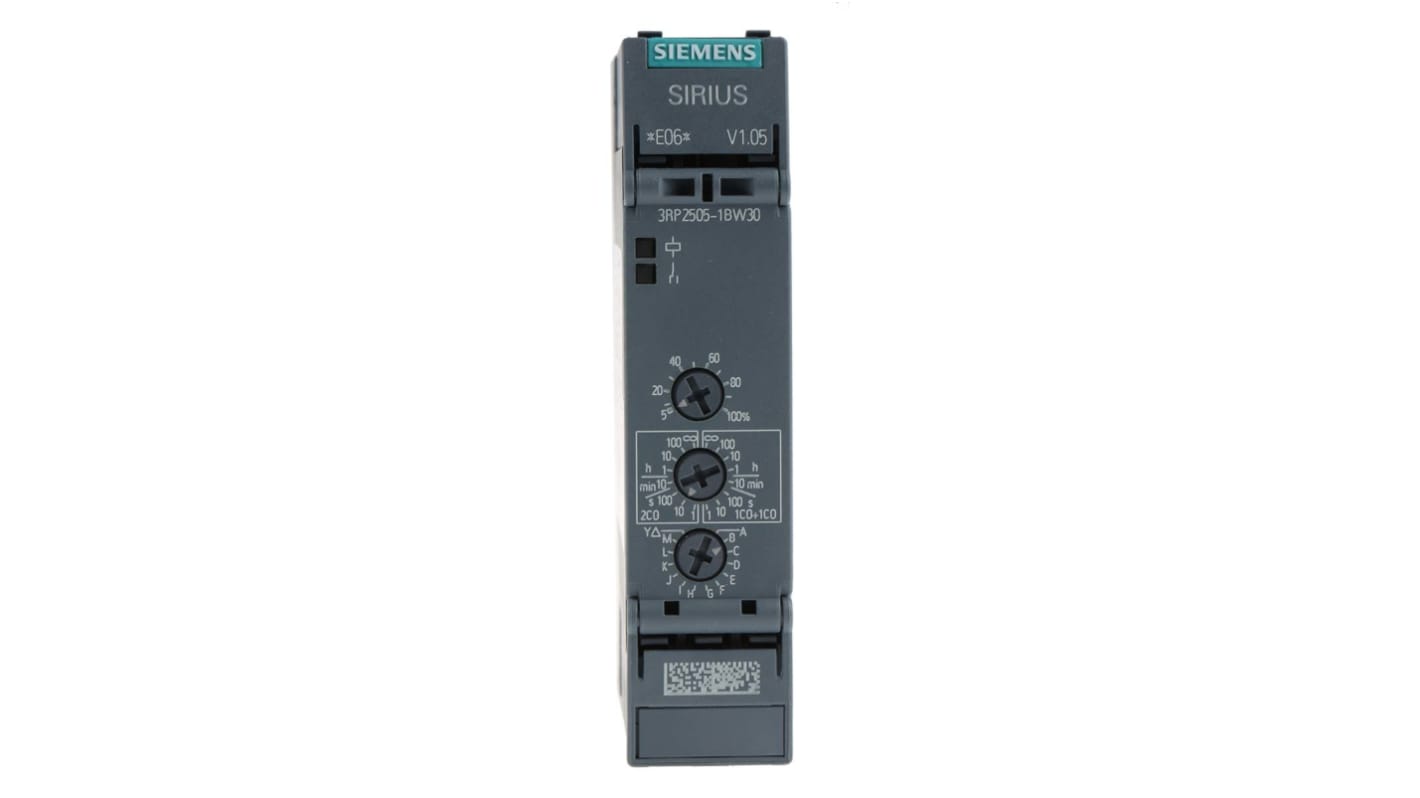 Siemens 3RP25 Series DIN Rail Mount Timer Relay, 12 → 240V ac/dc, 2-Contact, 1 s → 100h, DPDT