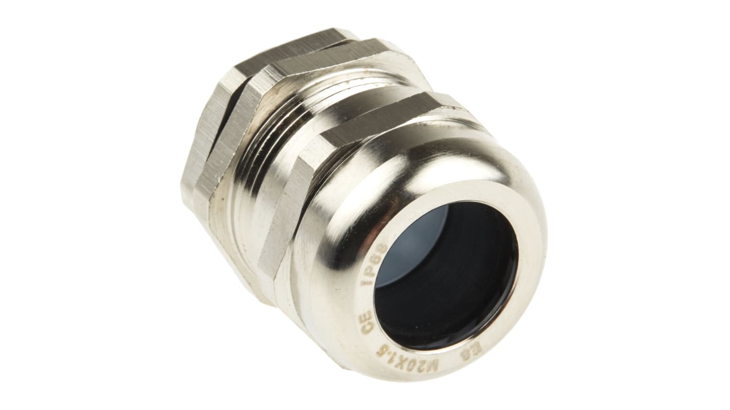 RS PRO Metallic Nickel Plated Brass Cable Gland, M20 Thread, 8mm min., 14mm max., IP68