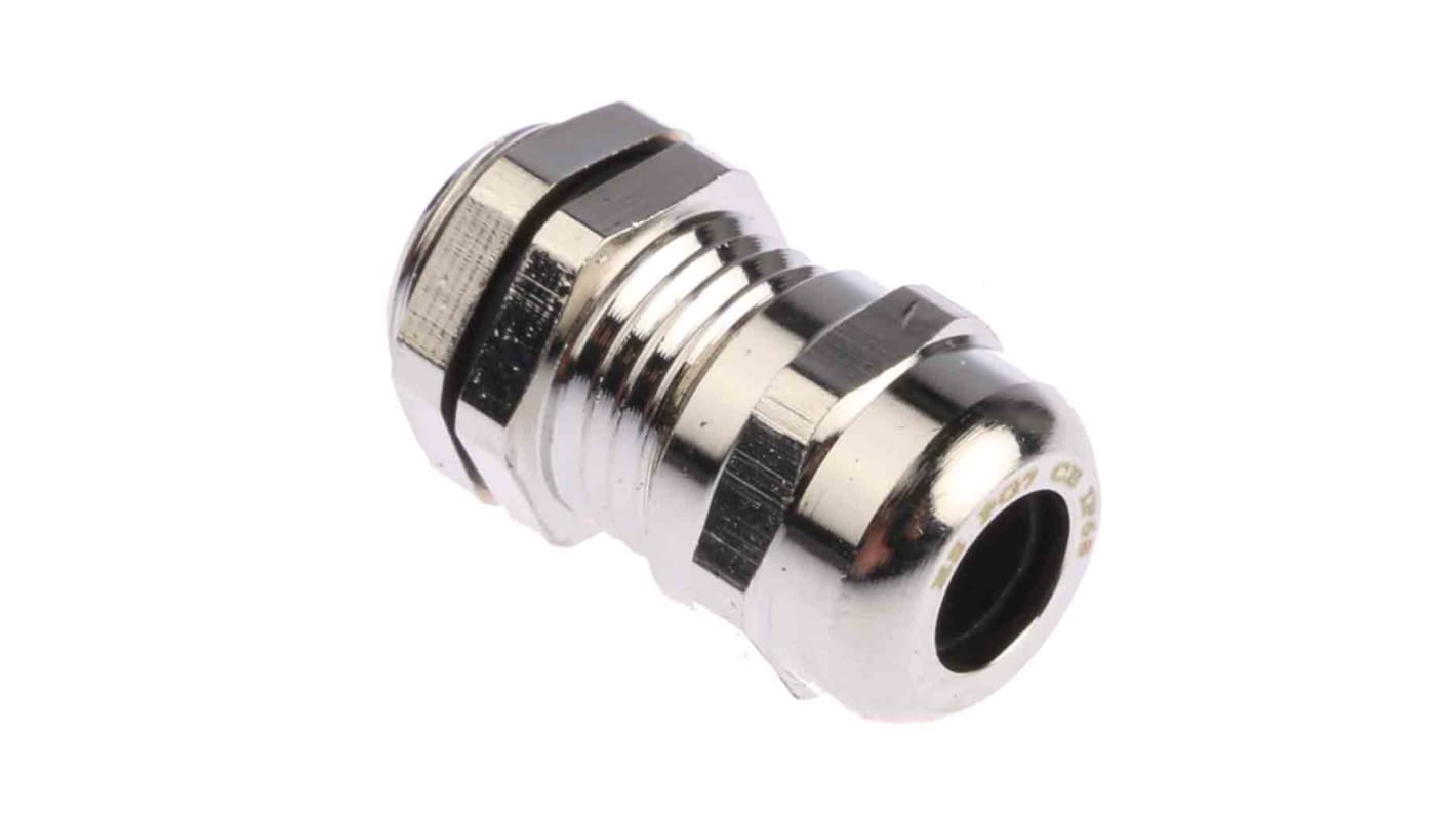 RS PRO Metallic Nickel Plated Brass Cable Gland, PG7 Thread, 3mm Min, 6.5mm Max, IP68