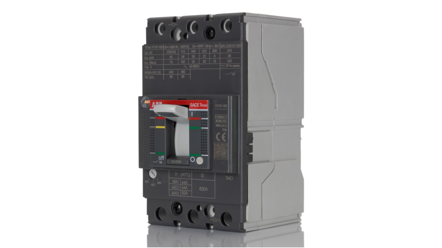 Interruttore magnetotermico scatolato 1SDA067414R1 XT1N 160 TMD 63-630 3p F F, 3, 63A, 690V, potere di interruzione 36