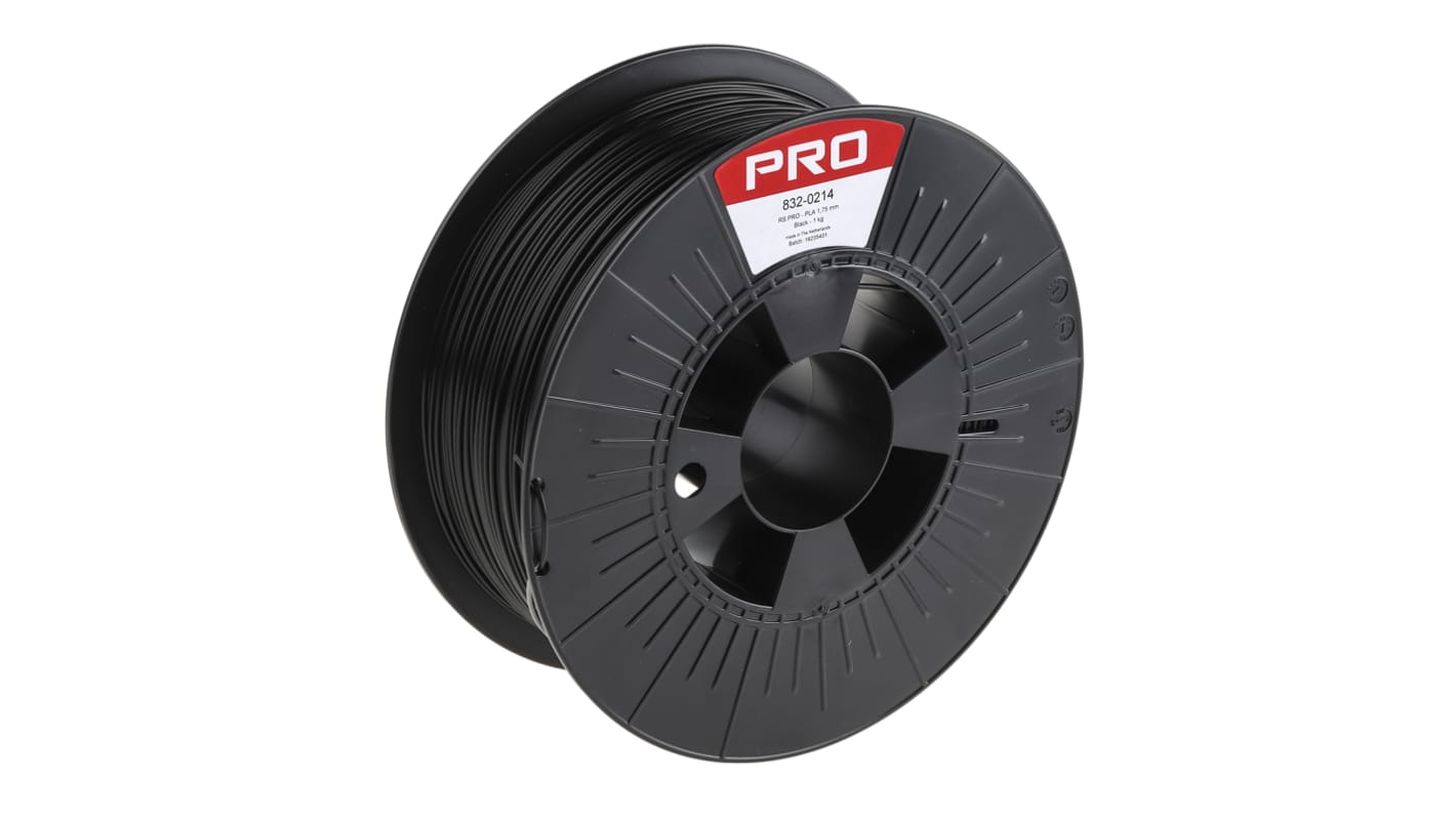 RS PRO 1.75mm Black PLA 3D Printer Filament, 1kg