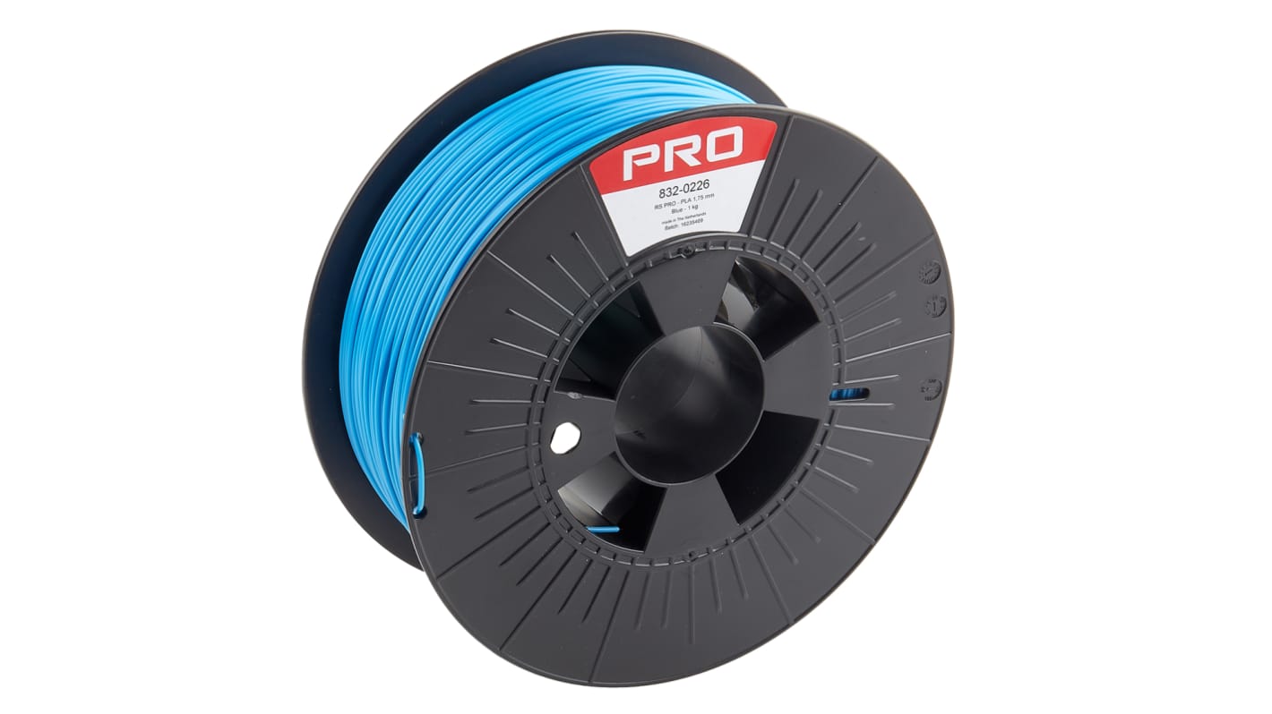 RS PRO 3D打印PLA材料, 1.75mm直径, FDM技术, 蓝色, 1kg, 适用于台式3D打印机