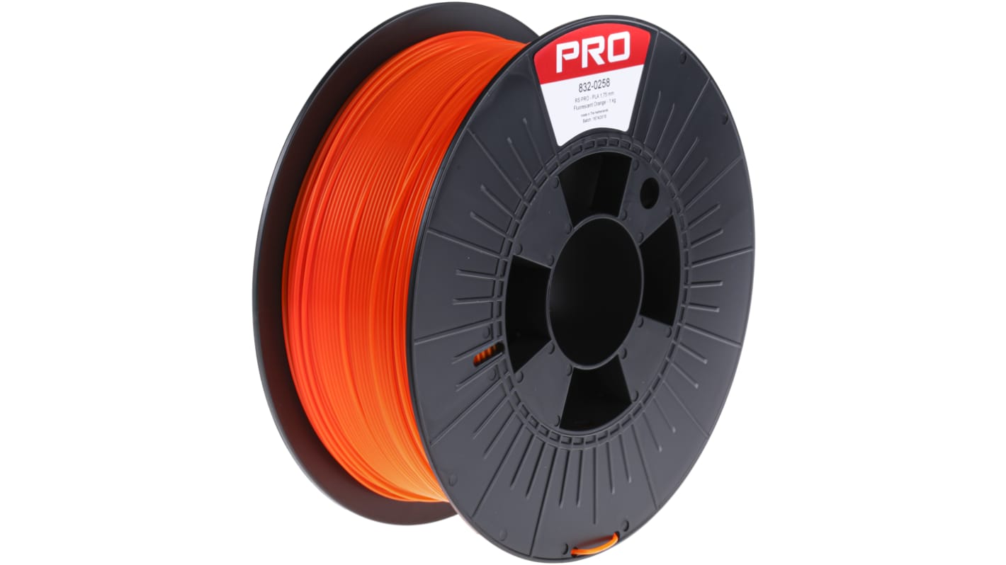 RS PRO 1.75mm Fluorescent Orange PLA 3D Printer Filament, 1kg