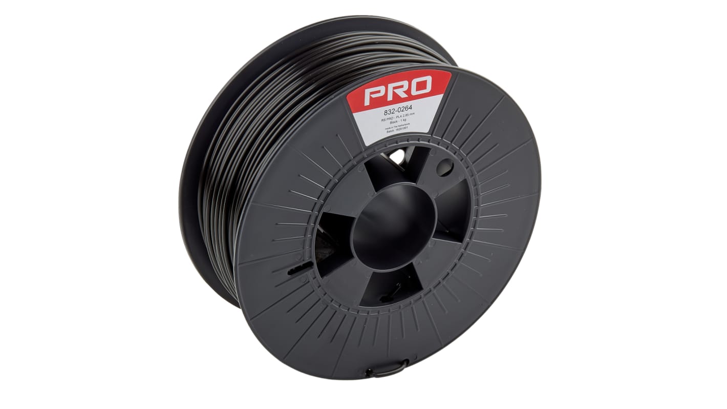 RS PRO 2.85mm Black PLA 3D Printer Filament, 1kg