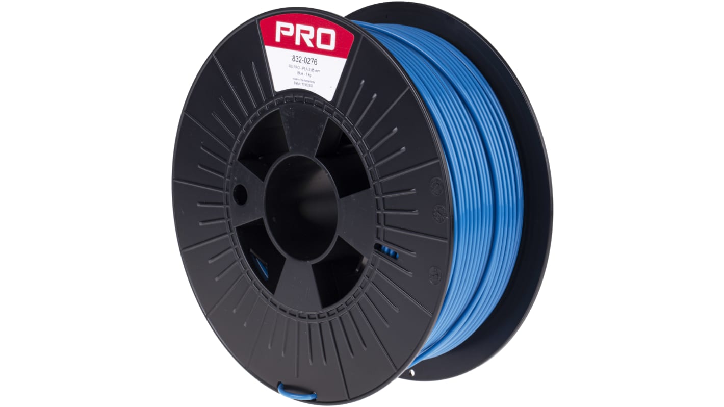 RS PRO 3D打印PLA材料, 2.85mm直径, FDM技术, 蓝色, 1kg, 适用于台式3D打印机