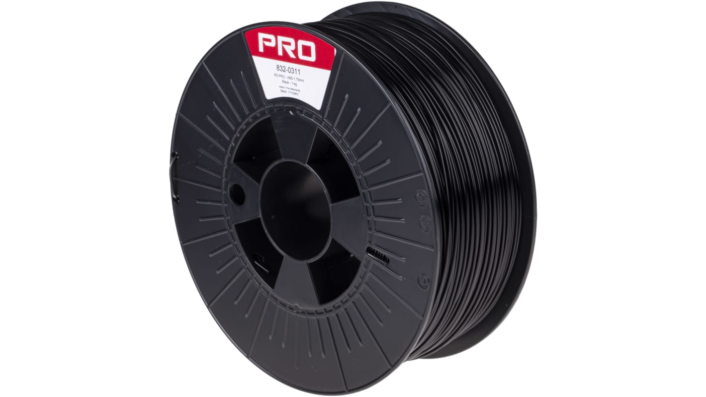 RS PRO 1.75mm Black ABS 3D Printer Filament, 1kg