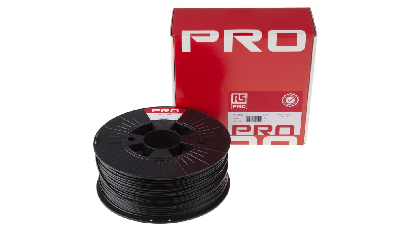 RS PRO 2.85mm Black ABS 3D Printer Filament, 1kg