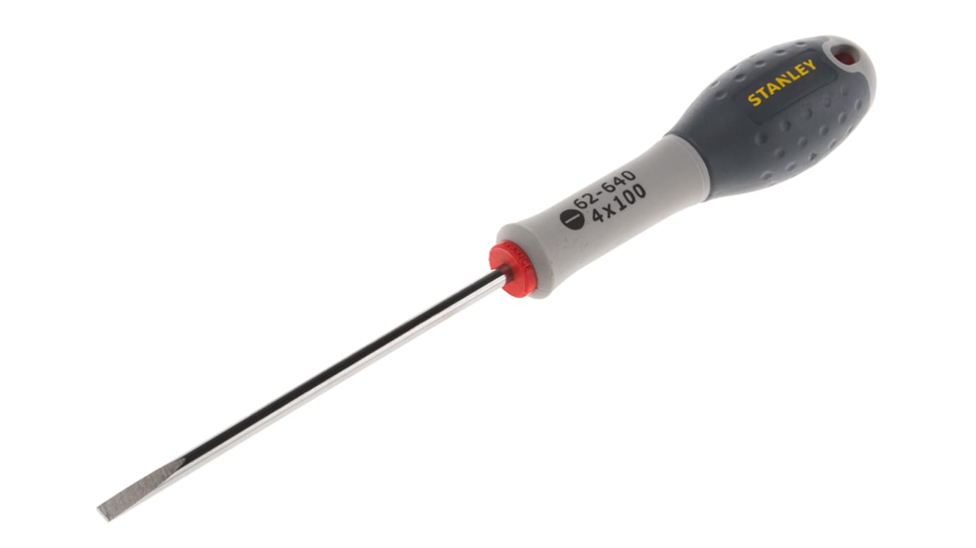 Stanley Slotted Screwdriver, 4 mm Tip, 100 mm Blade, 100 mm Overall