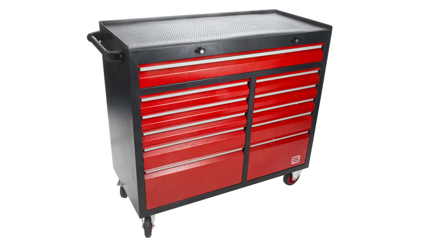 RS PRO 11 drawer Steel Wheeled Tool Chest, 985mm x 450mm x 1085mm