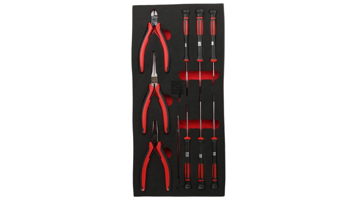 RS PRO 10 Piece Electronics Tool Kit with Foam Inlay