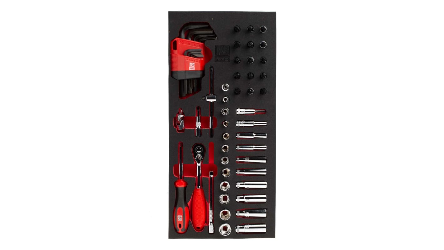 RS PRO 52-Piece Metric 1/4 in Deep Socket/Standard Socket/Allen Key/Bit Set with Ratchet