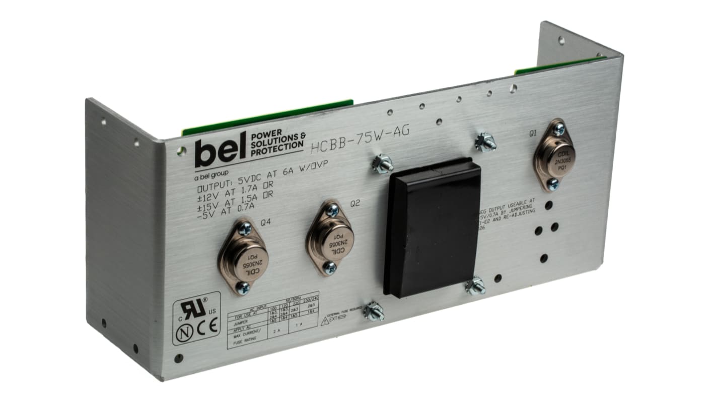 BEL POWER SOLUTIONS INC Open Frame Linear Power Supply, 100 → 264V ac Input, -5 V, 5 V, 12 V Output, 1.7 A, 6 A,