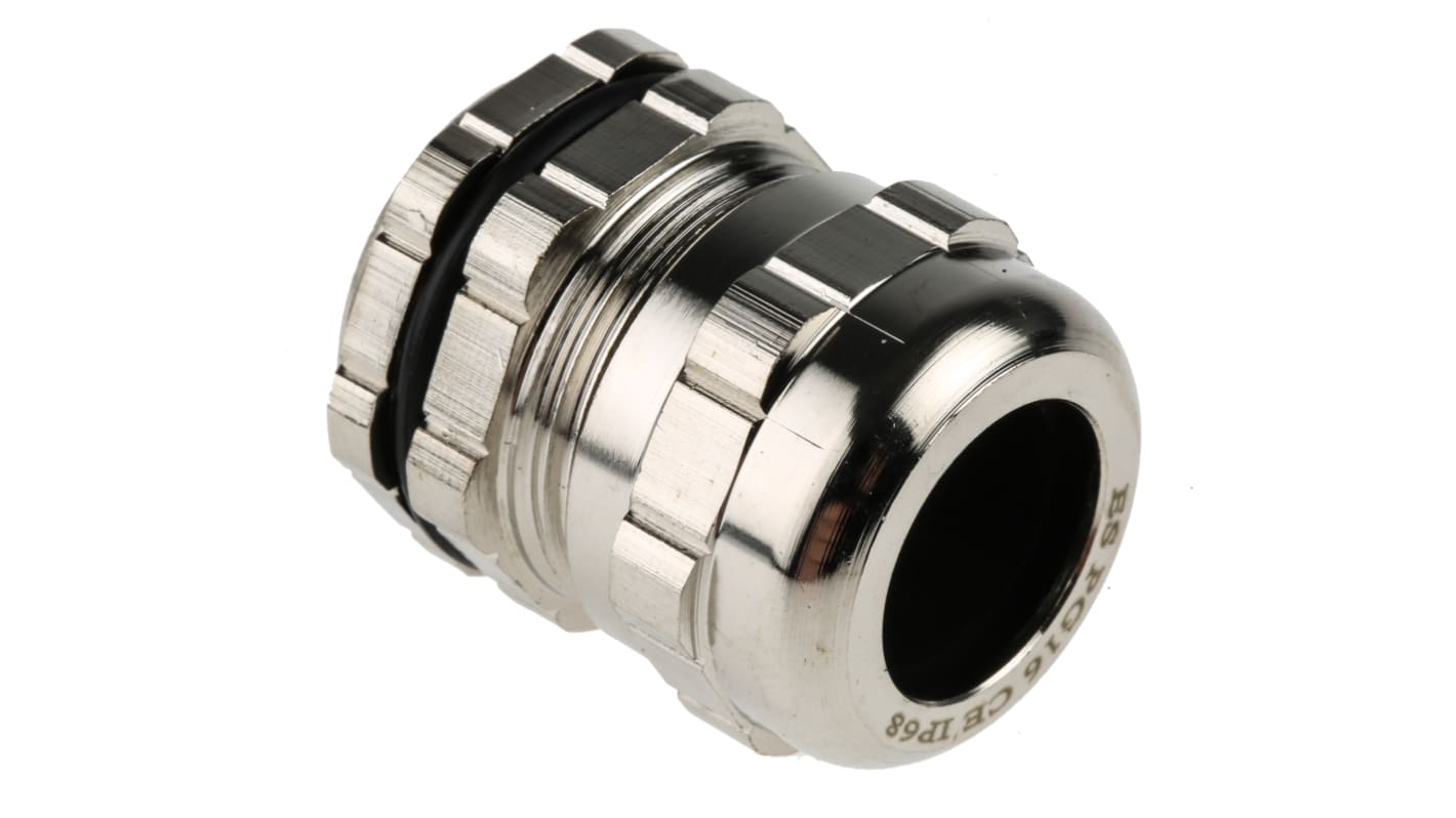 RS PRO Metallic Nickel Plated Brass Cable Gland, PG16 Thread, 8mm Min, 14mm Max, IP68