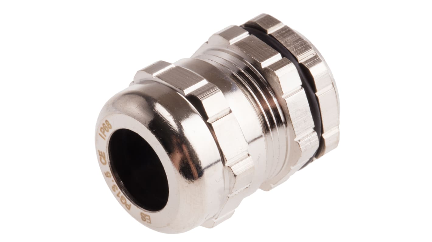 RS PRO Metallic Nickel Plated Brass Cable Gland, PG13.5 Thread, 6mm min., 12mm max., IP68