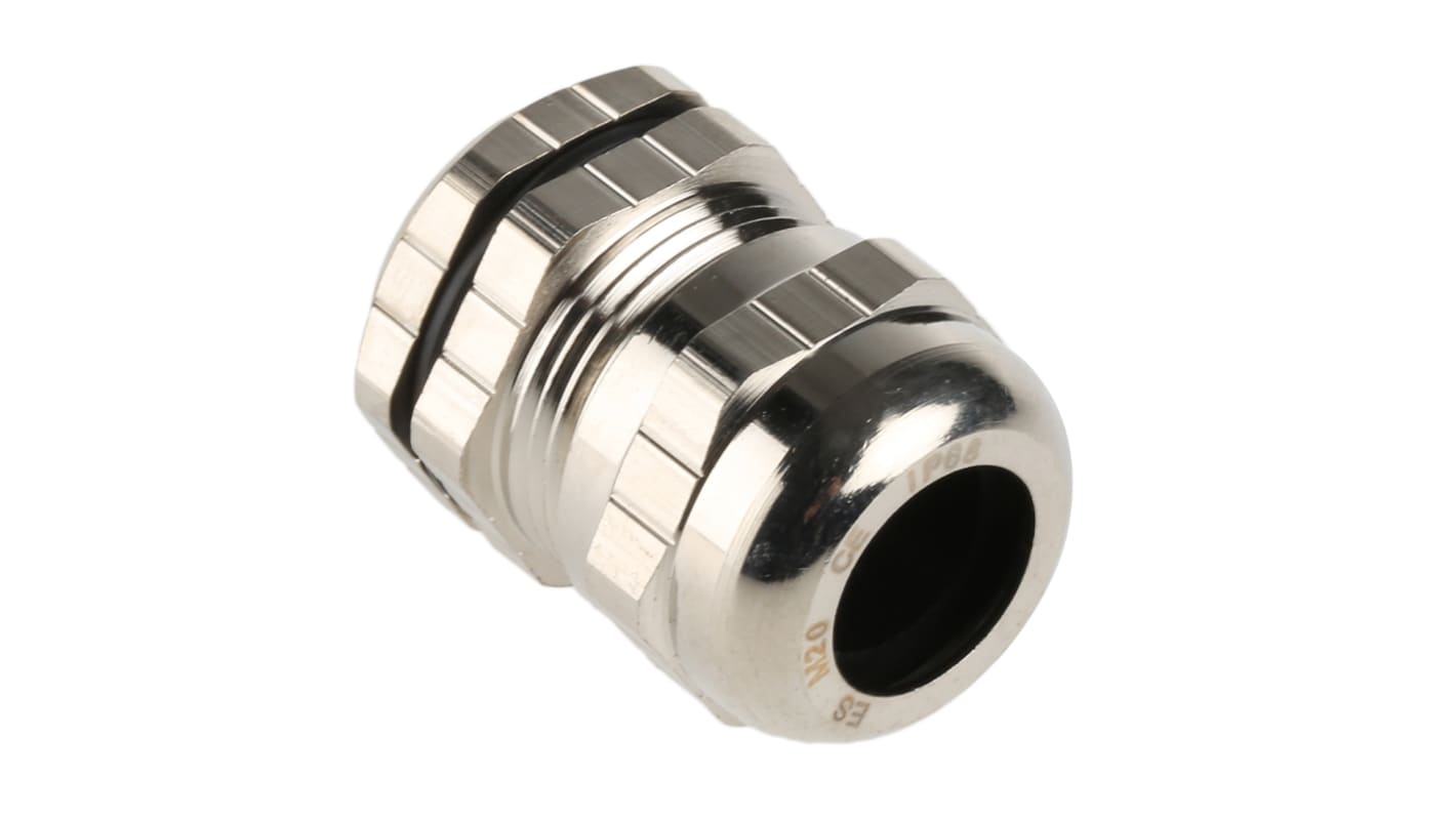 RS PRO Metallic Nickel Plated Brass Cable Gland, M20 Thread, 6mm min., 12mm max., IP68