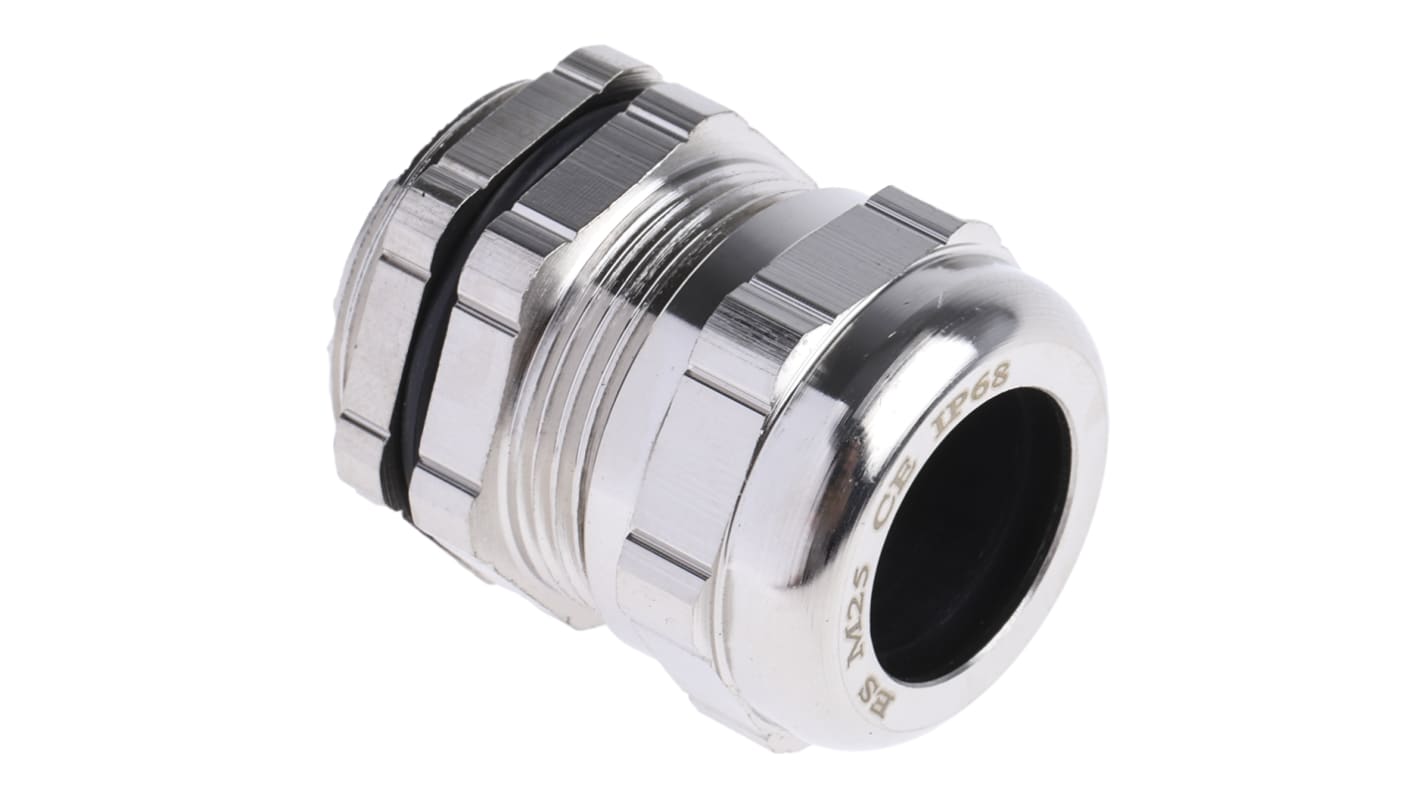 RS PRO Metallic Nickel Plated Brass Cable Gland, M25 Thread, 10mm min., 16mm max., IP68