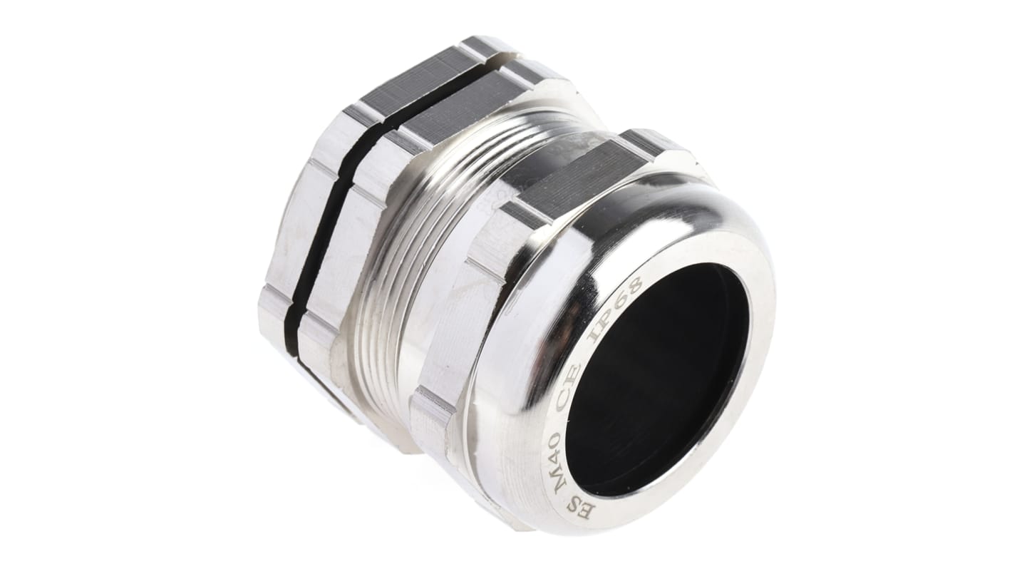 RS PRO Metallic Nickel Plated Brass Cable Gland, M40 Thread, 21mm min., 30mm max., IP68