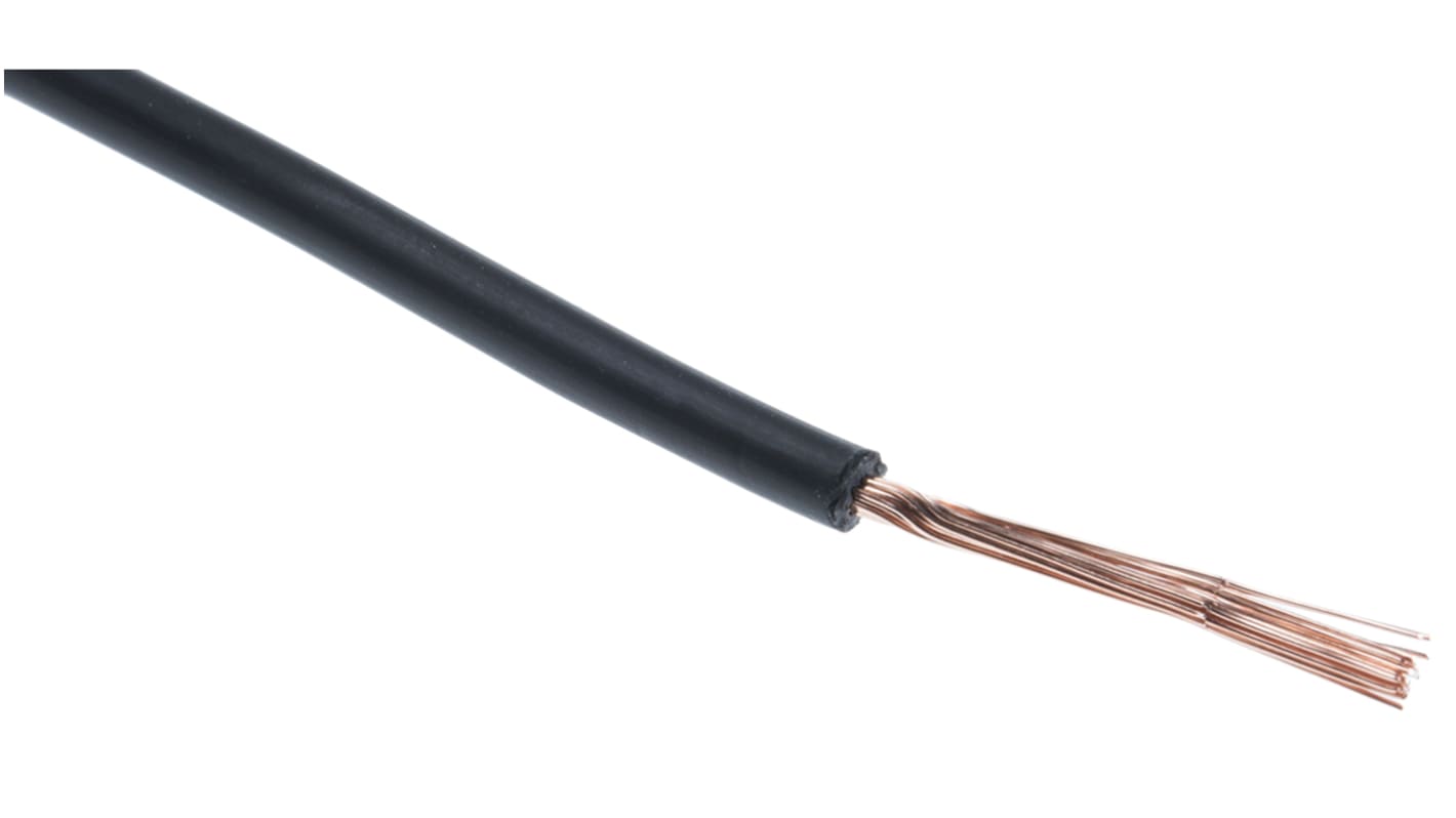 RS PRO Black 0.75mm² Hook Up Wire, 18 AWG, 22/1.0 mm, 100m, Polyolefin Cross-linked EI5 Insulation