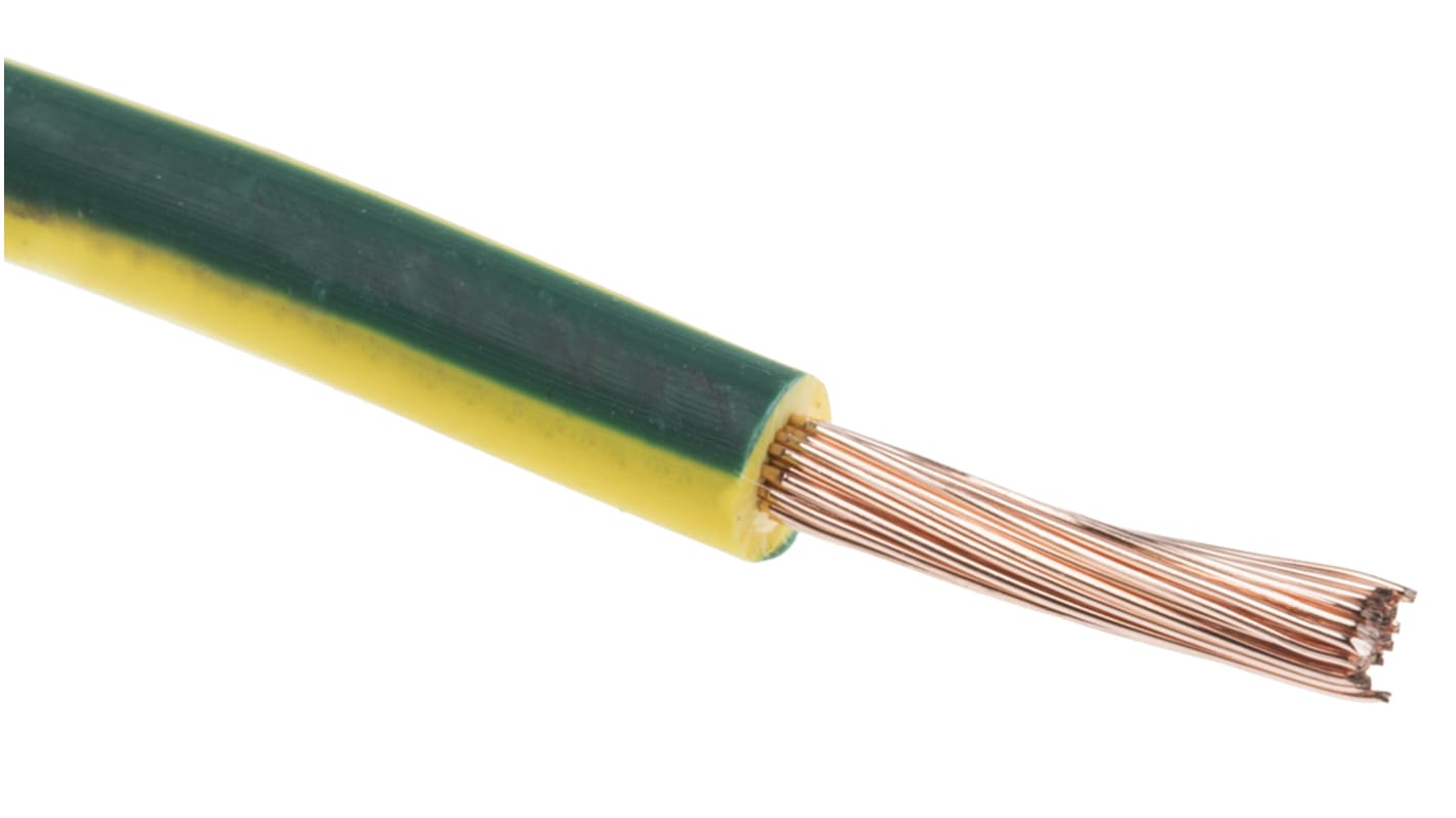 RS PRO Green/Yellow 2.5 mm² Hook Up Wire, 13 AWG, 100m, Polyolefin Cross-linked EI5, Type EI 5 to EN 50363-5 Insulation