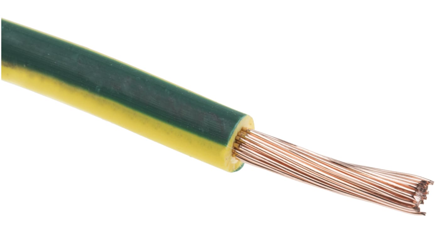 RS PRO Green/Yellow 1.5mm² Hook Up Wire, 16 AWG, 7/0.53 mm, 100m, PVC Insulation