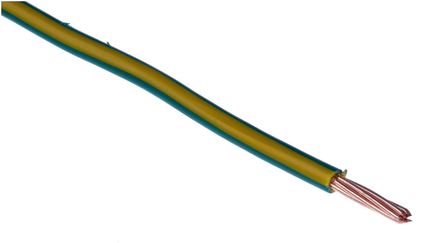 RS PRO 绿色/黄色电线, 6mm², 100m长, 10awg, 750V, 最高+70°C, PVC绝缘