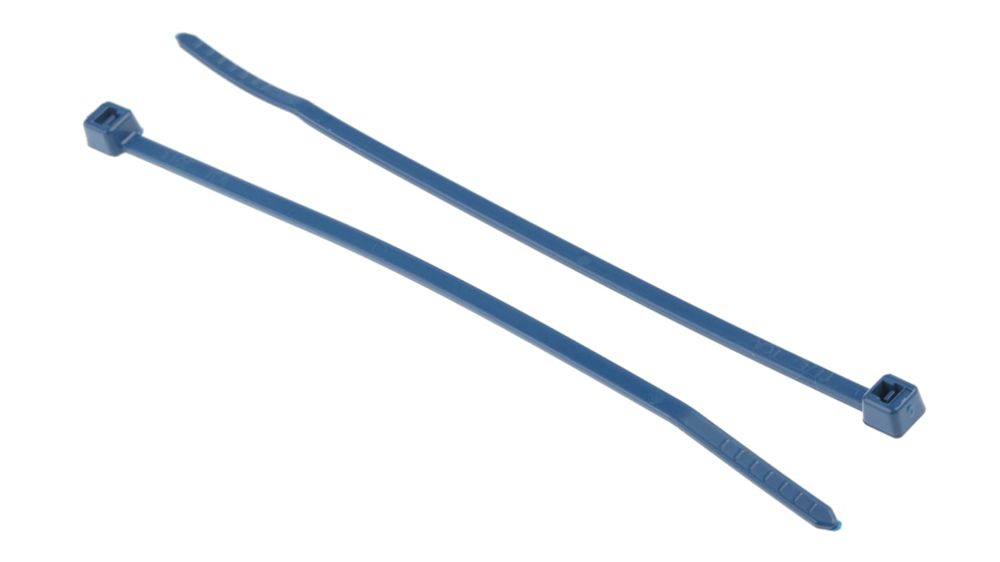 HellermannTyton Cable Tie, Standard, 100mm x 2.5 mm, Blue Polyamide 6.6 (PA66), Pk-100