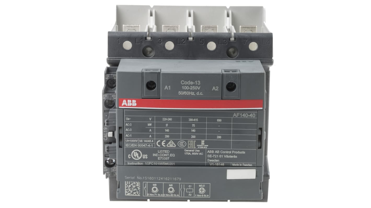 Stycznik 230 V AC ABB styki: 4 75 kW 200 A 4NO Śruba 1SFL447102R1311 AF140-40-11B-13