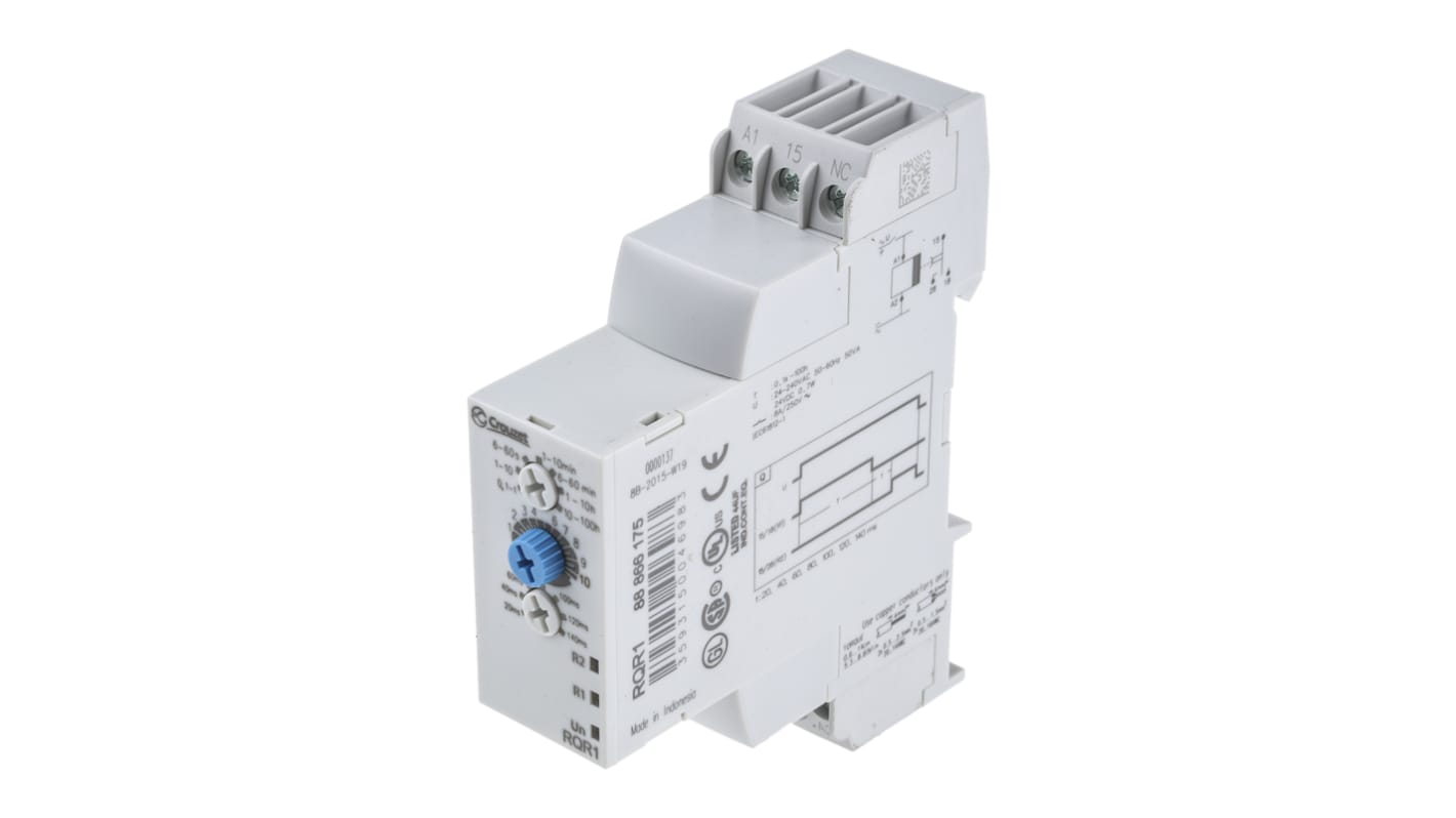 Crouzet 24 V dc, 24 → 240V ac Timer Relay, Multi-funktions timerfunktioner DIN-skinne