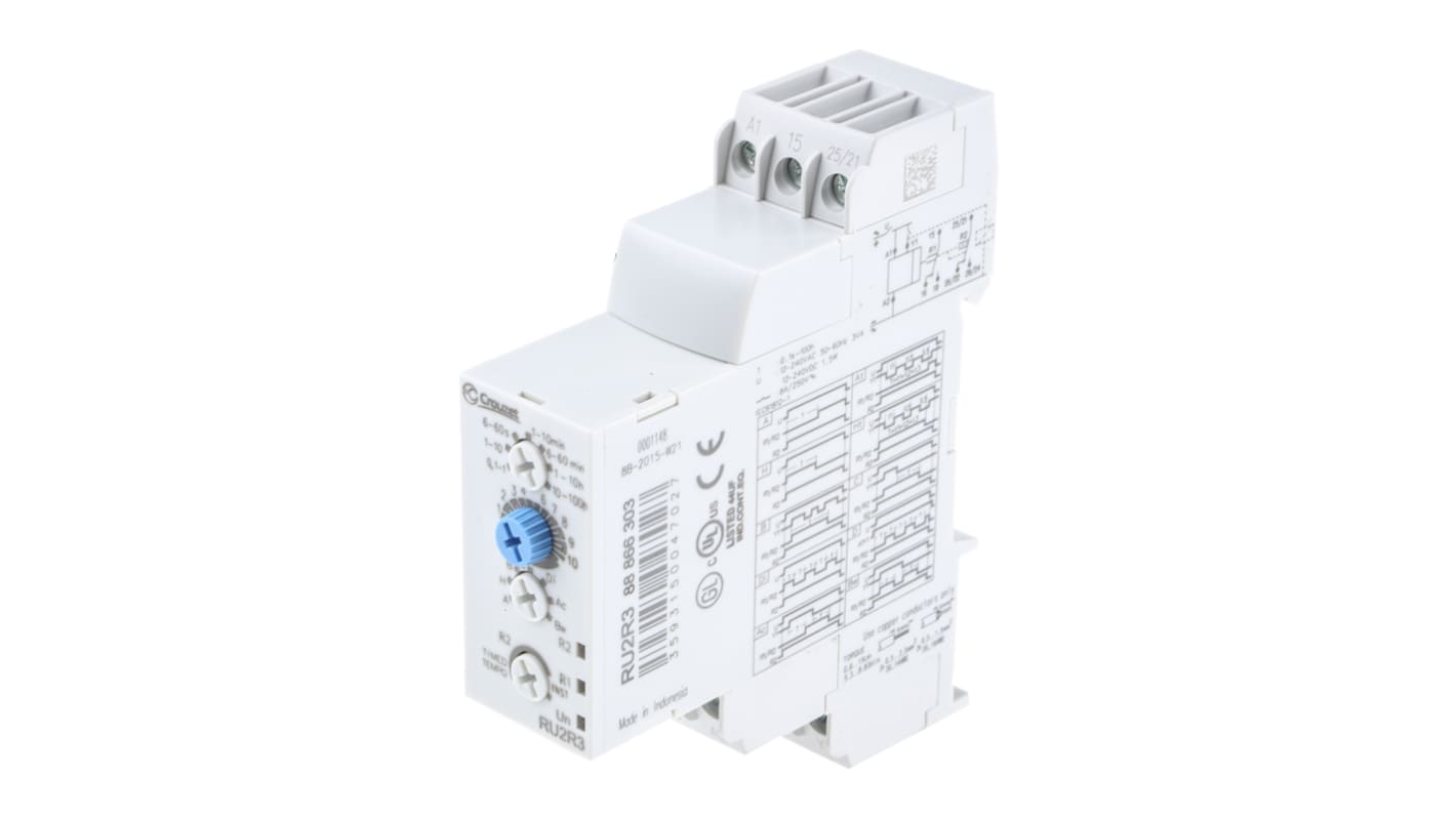 Crouzet DIN Rail Mount Timer Relay, 12 → 240V ac/dc, 2-Contact, 0.1 s → 100h