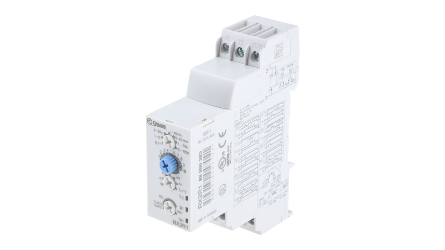 Crouzet 24 V dc, 24 → 240V ac Timer Relay, Multi-funktions timerfunktioner DIN-skinne