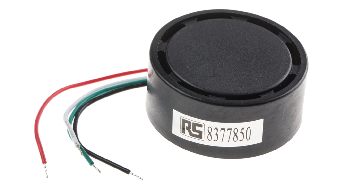 RS PRO ≥105dB Wire Leads Continuous, Slow & Fast Pulse Internal Magnetic Buzzer Component, 43 x 18mm, 6V dc Min, 28V dc