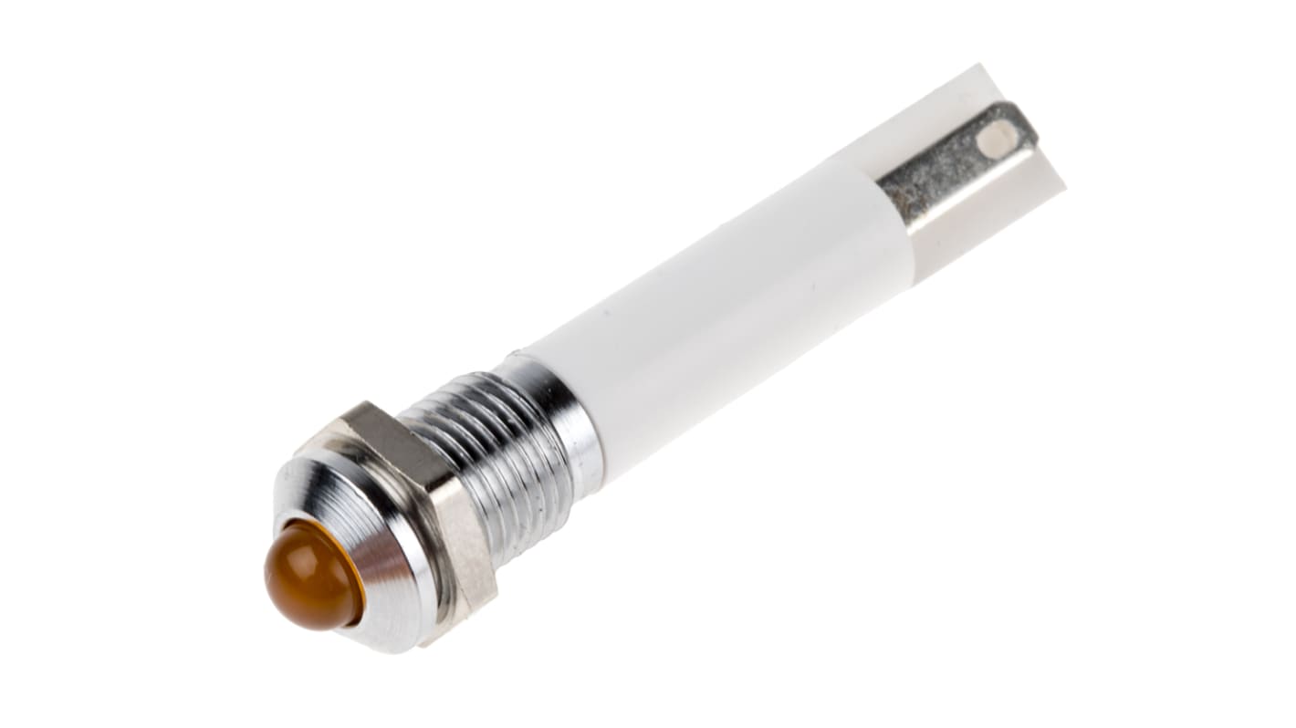 RS PRO Orange Panel Mount Indicator, 24V dc, 8mm Mounting Hole Size, Faston, Solder Lug Termination, IP67