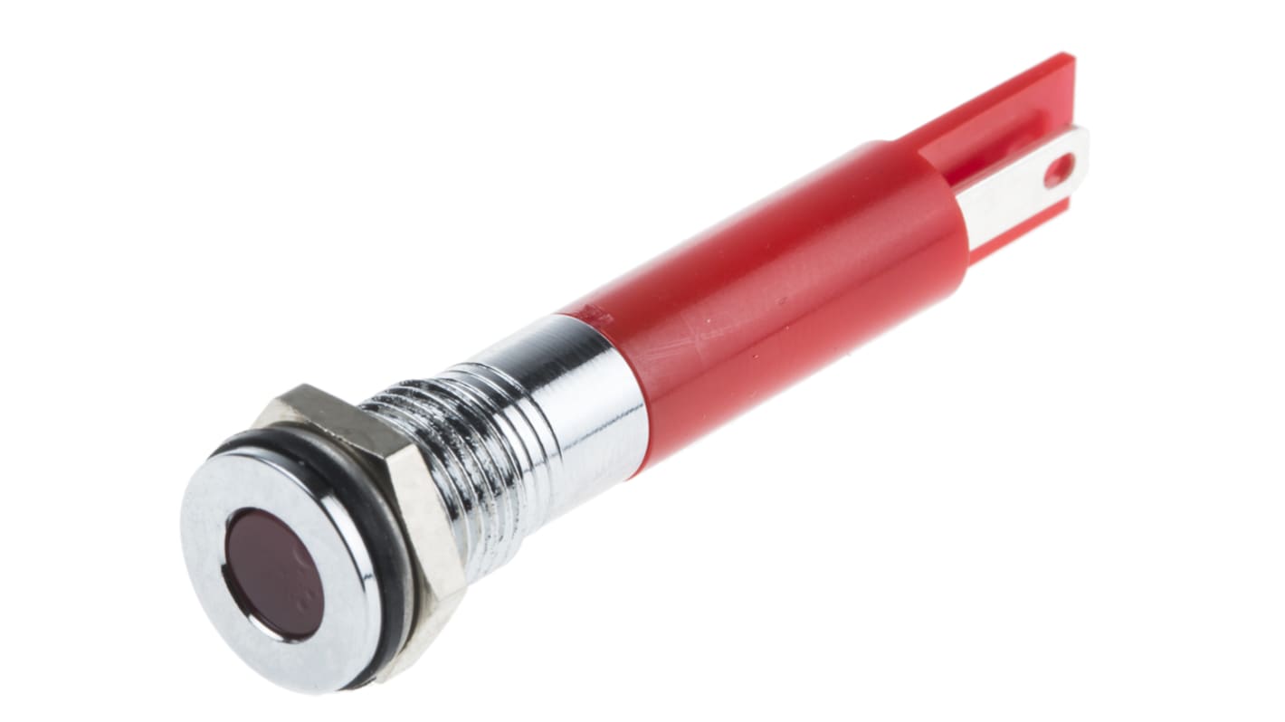 RS PRO Red Panel Mount Indicator, 12V dc, 8mm Mounting Hole Size, Faston, Solder Lug Termination, IP67
