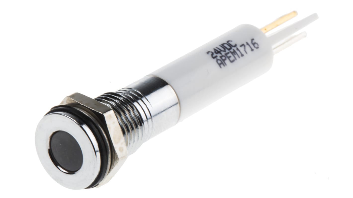 RS PRO White Panel Mount Indicator, 24V dc, 8mm Mounting Hole Size, Faston, Solder Lug Termination, IP67