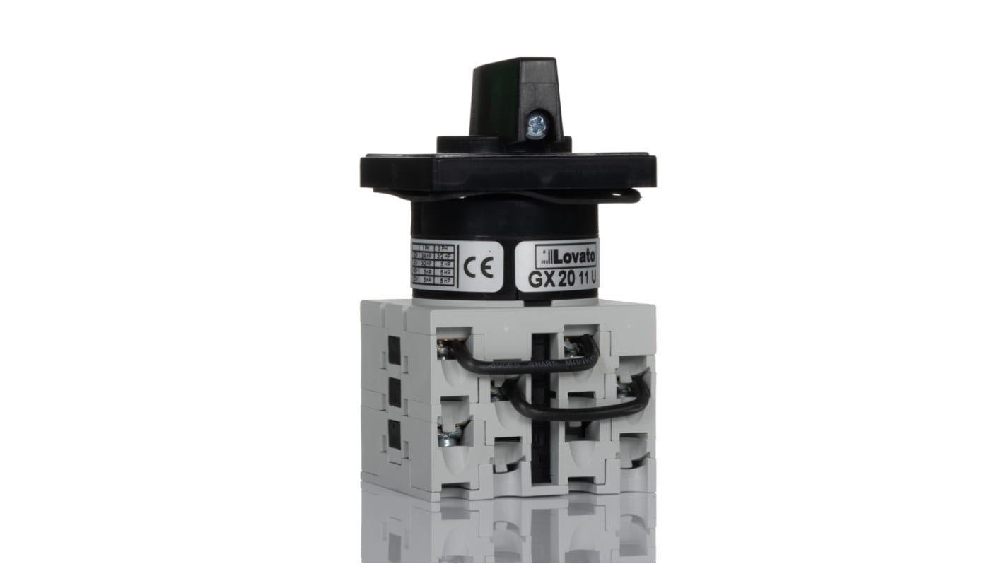 Lovato, 3PDT 3 Position 60° Motor Reversing Cam Switch, 20A, Knob Actuator
