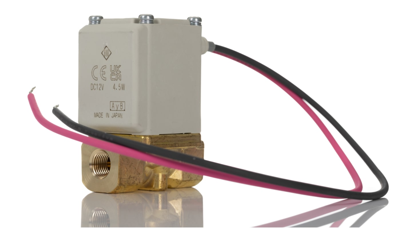SMC 双通直动式电磁阀, 12 V 直流电源, 1/8 in R 内螺纹接口, 黄铜主体, 用于水, VX21系列