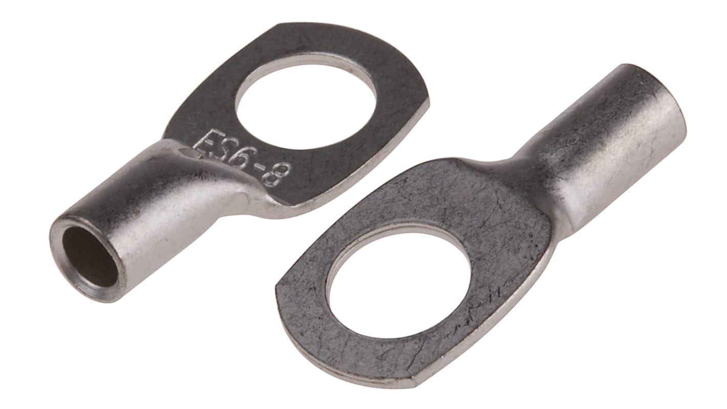RS PRO Uninsulated Ring Terminal, 8mm Stud Size, 4mm² to 6mm² Wire Size, Natural