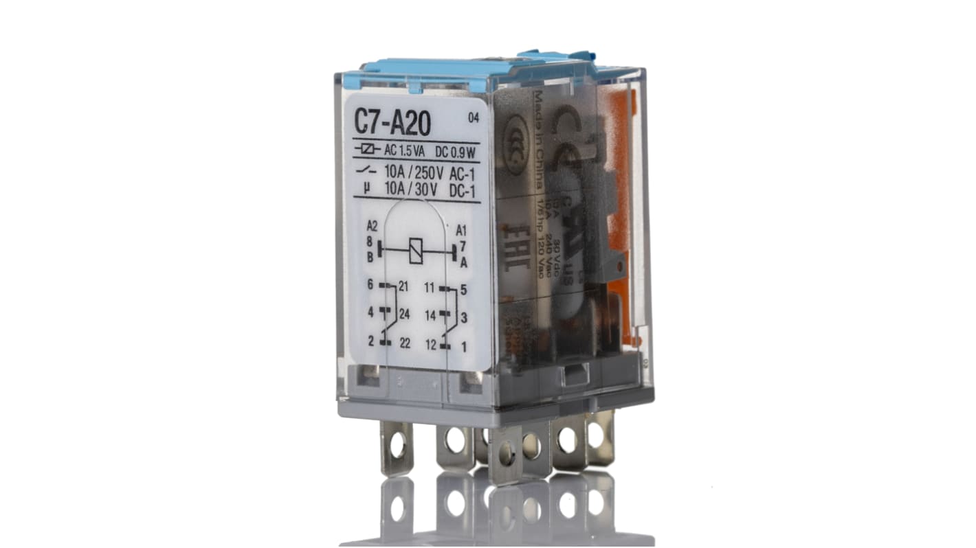 Relè di potenza Turck serie C7-A20, DPDT, bobina 24V cc, A innesto