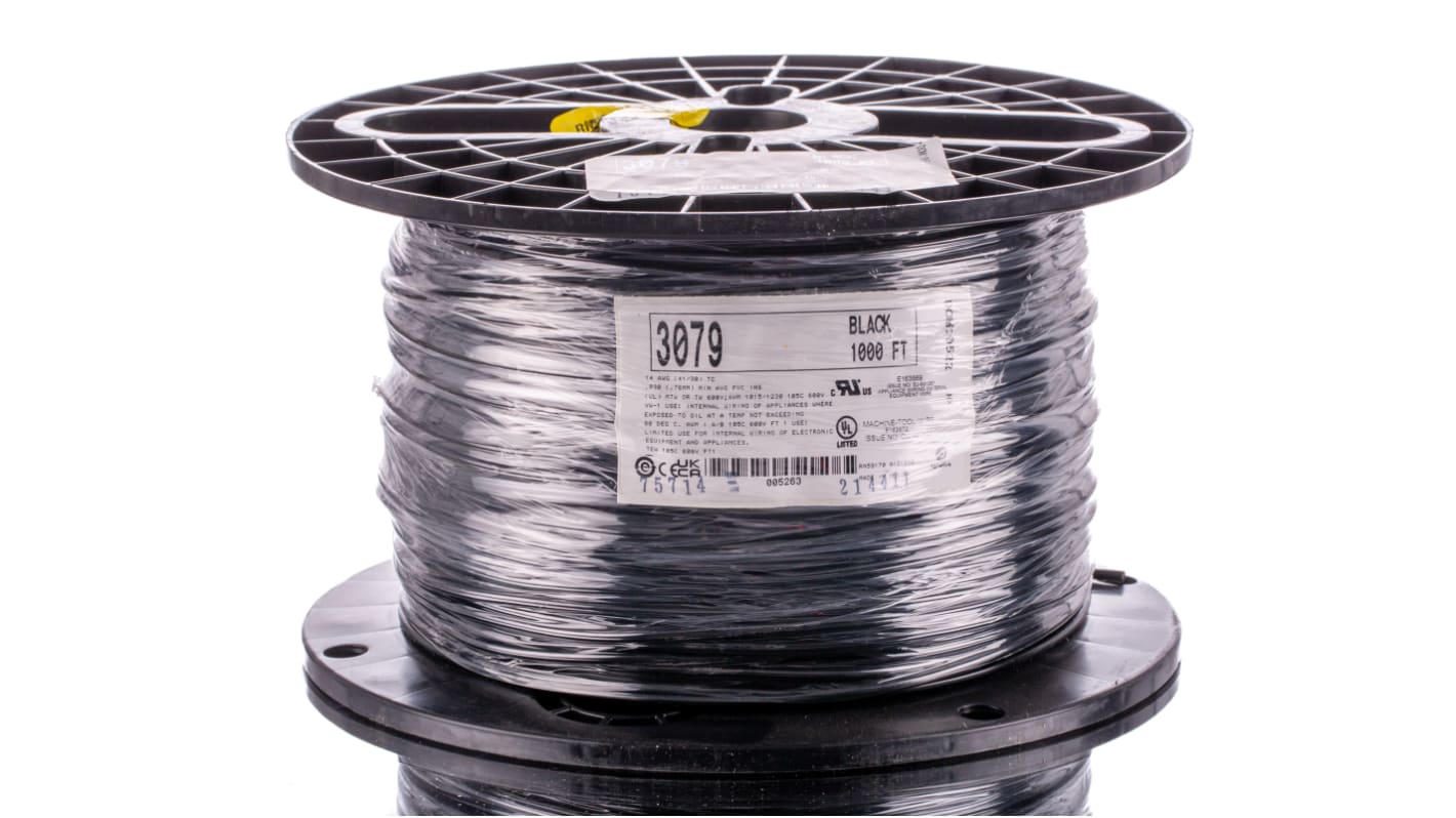 Alpha Wire Hook-up Wire PVC Series Black 2.1 mm² Hook Up Wire, 14 AWG, 41/0.25 mm, 305m, PVC Insulation, 3079 BK001